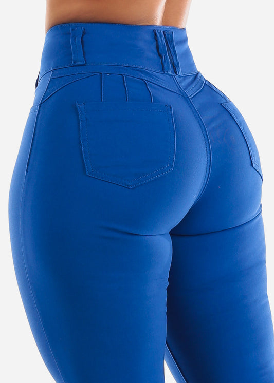 High Waisted Butt Lift Levanta Cola Blue Jeggings