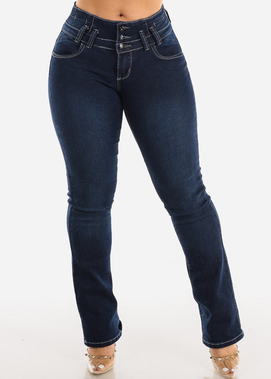 MX JEANS Butt Lifting Mid Rise Dark Blue Bootcut Jeans