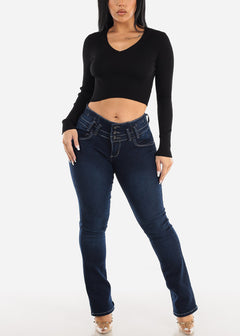 MX JEANS Butt Lifting Mid Rise Dark Blue Bootcut Jeans