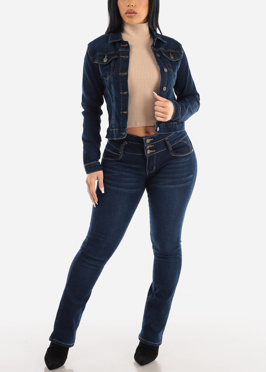 MX JEANS Butt Lifting Mid Rise Dark Wash Bootcut Jeans