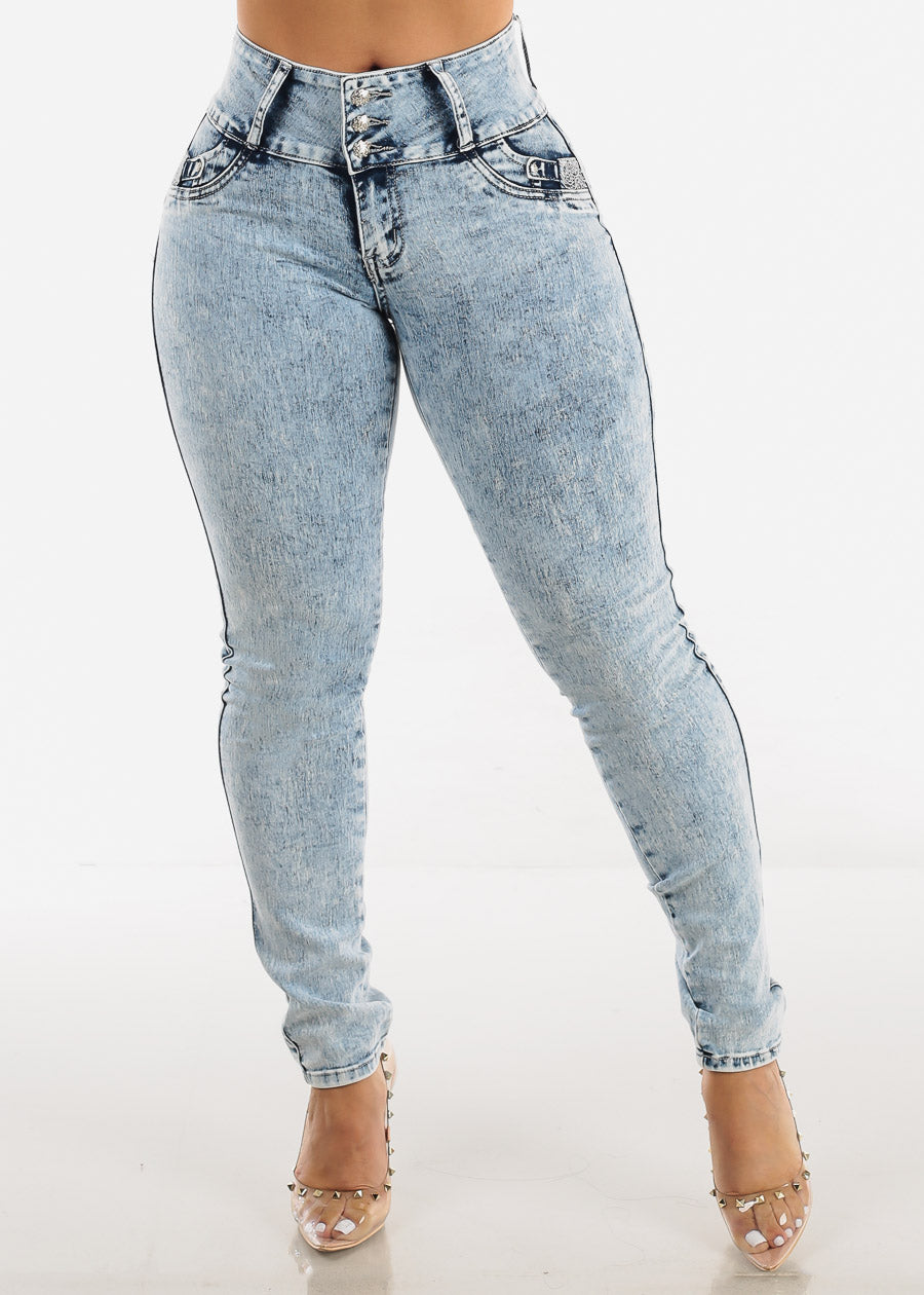 MX JEANS High Rise Butt Lifting Acid Wash Skinny Jeans