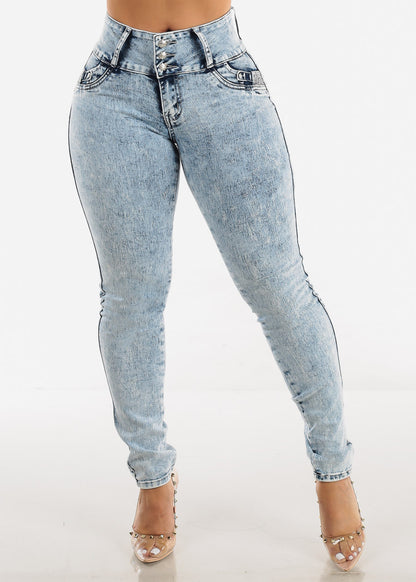 MX JEANS High Rise Butt Lifting Acid Wash Skinny Jeans