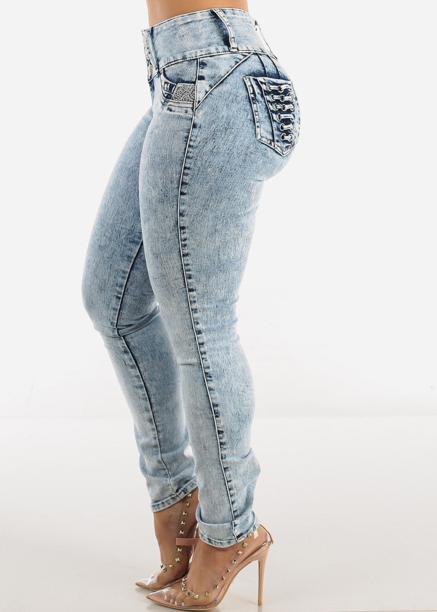 MX JEANS High Rise Butt Lifting Acid Wash Skinny Jeans