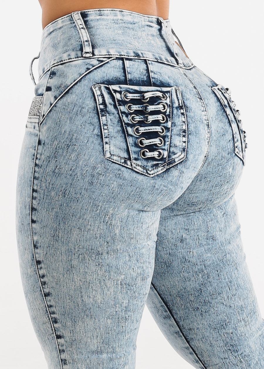 MX JEANS High Rise Butt Lifting Acid Wash Skinny Jeans