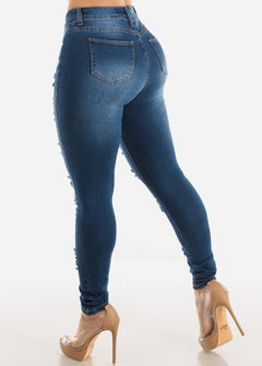 High Waisted Distressed Stretchy Skinny Jeans