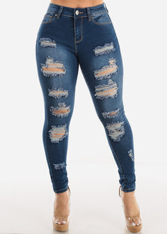 High Waisted Distressed Stretchy Skinny Jeans