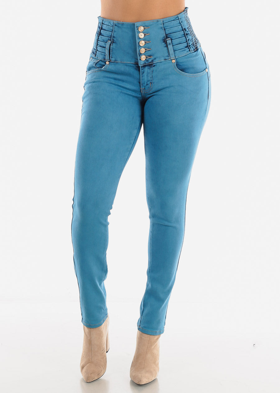 High Rise Skinny Jeans High - Ultra Blue Teal Rise Lifting – Xpress - Jeans Moda Butt Jean