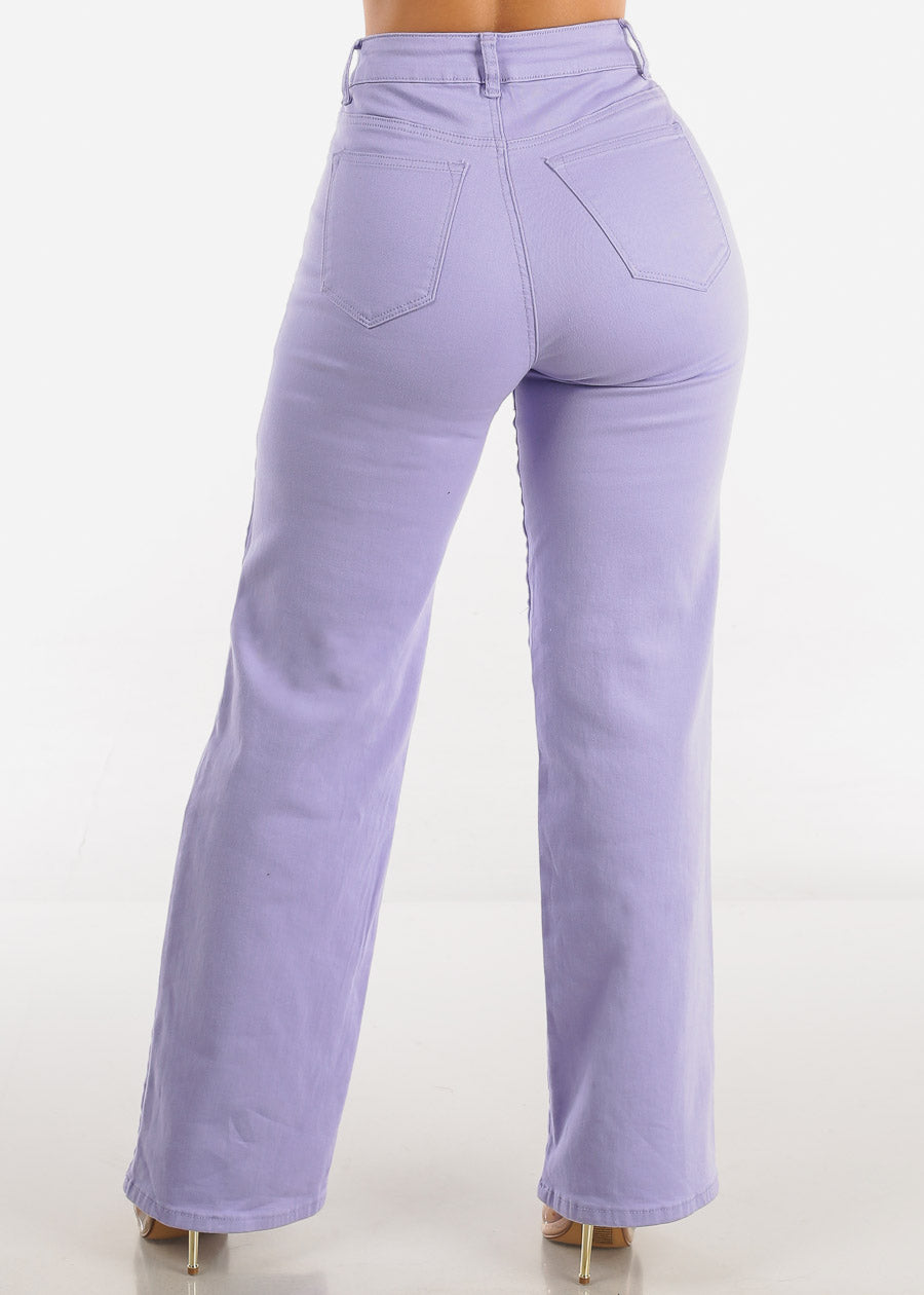 Hyper Stretch High Waist Wide Leg Straight Jeans Lilac