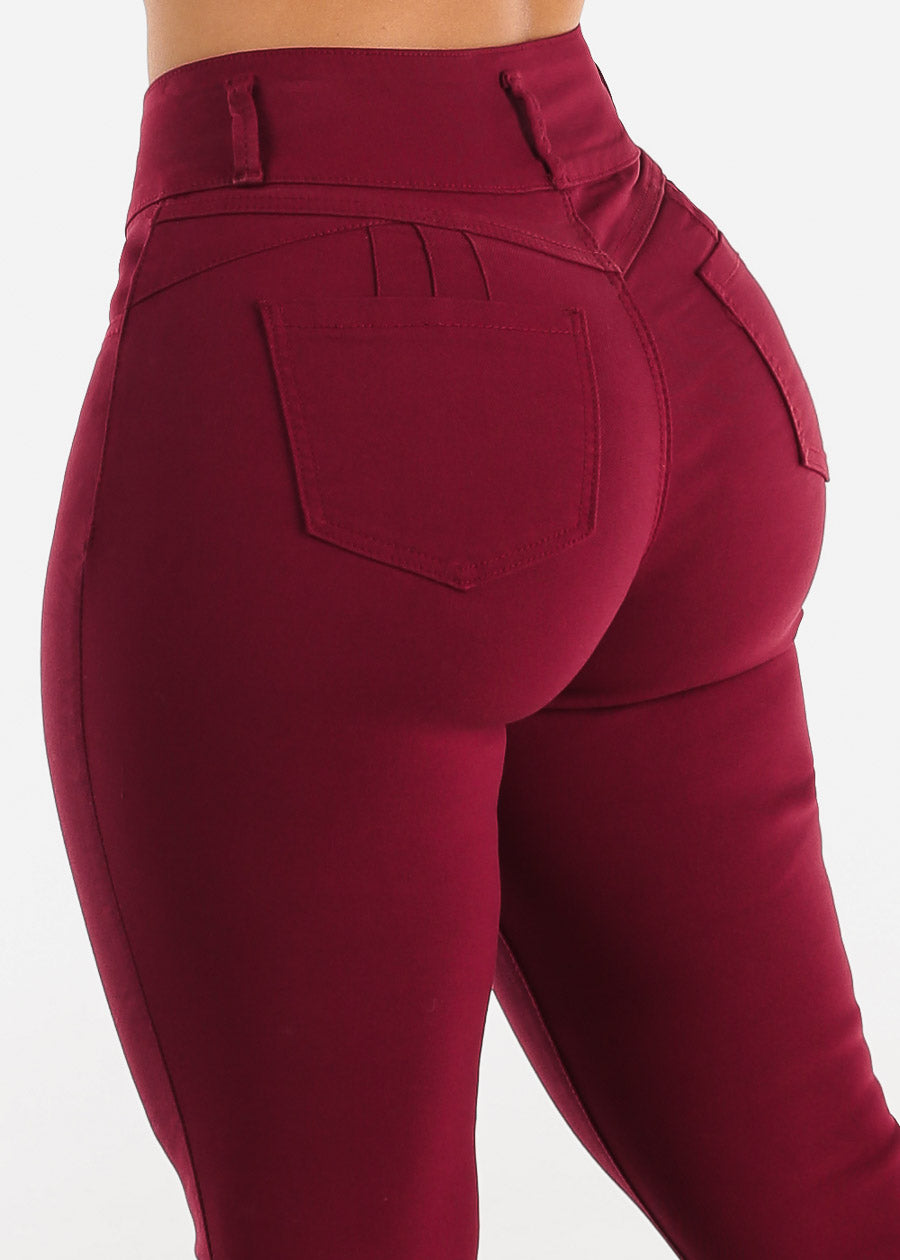 Women's Hyper Stretch Levantacola Pants - Butt Lifting Burgundy Jeggings –  Moda Xpress