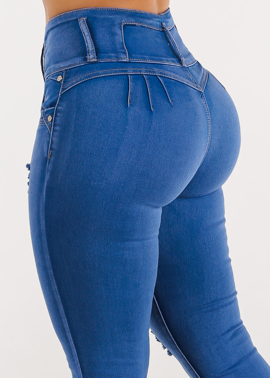 Ripped High Waisted Butt Lift Skinny Jeans Royal Blue