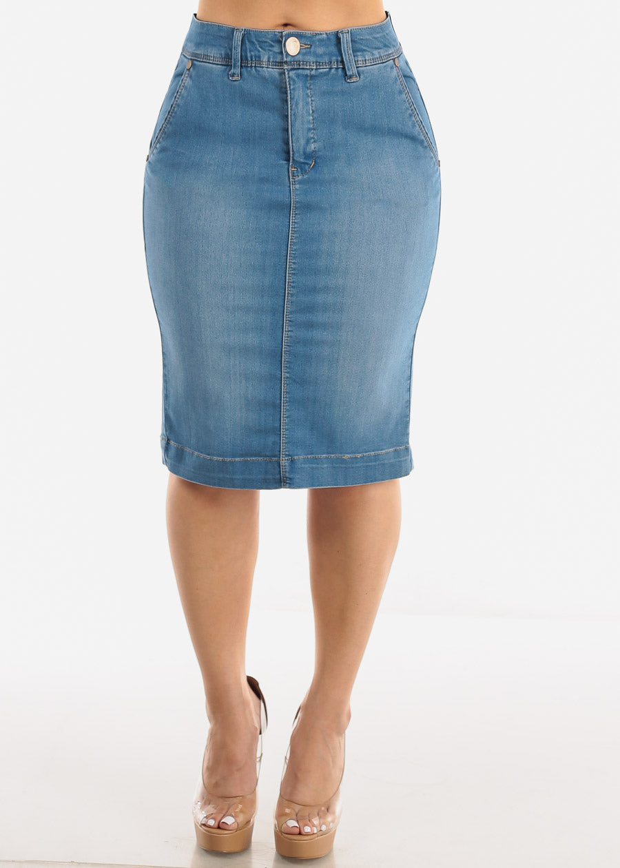 Butt Lifting Soft Denim Pencil Skirt