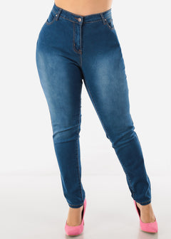 PLUS SIZE High Waisted Skinny Jeans Med Wash