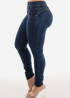 Levantacola Mid Rise Butt Lifting Skinny Jeans Dark Wash