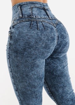 High Waist Distressed Butt Lift Acid Wash Jeans