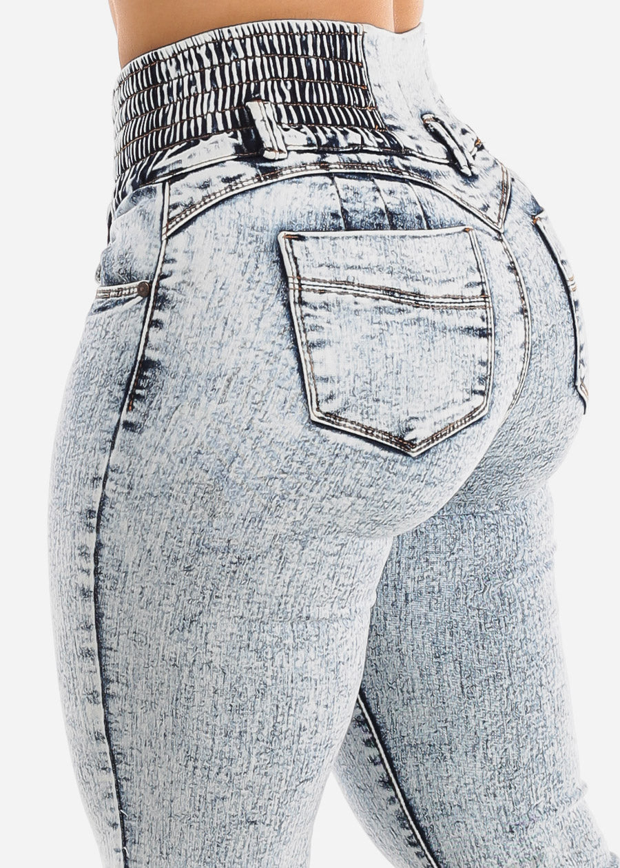 MX JEANS Spandex Waist Butt Lift Acid Wash Skinny Jeans