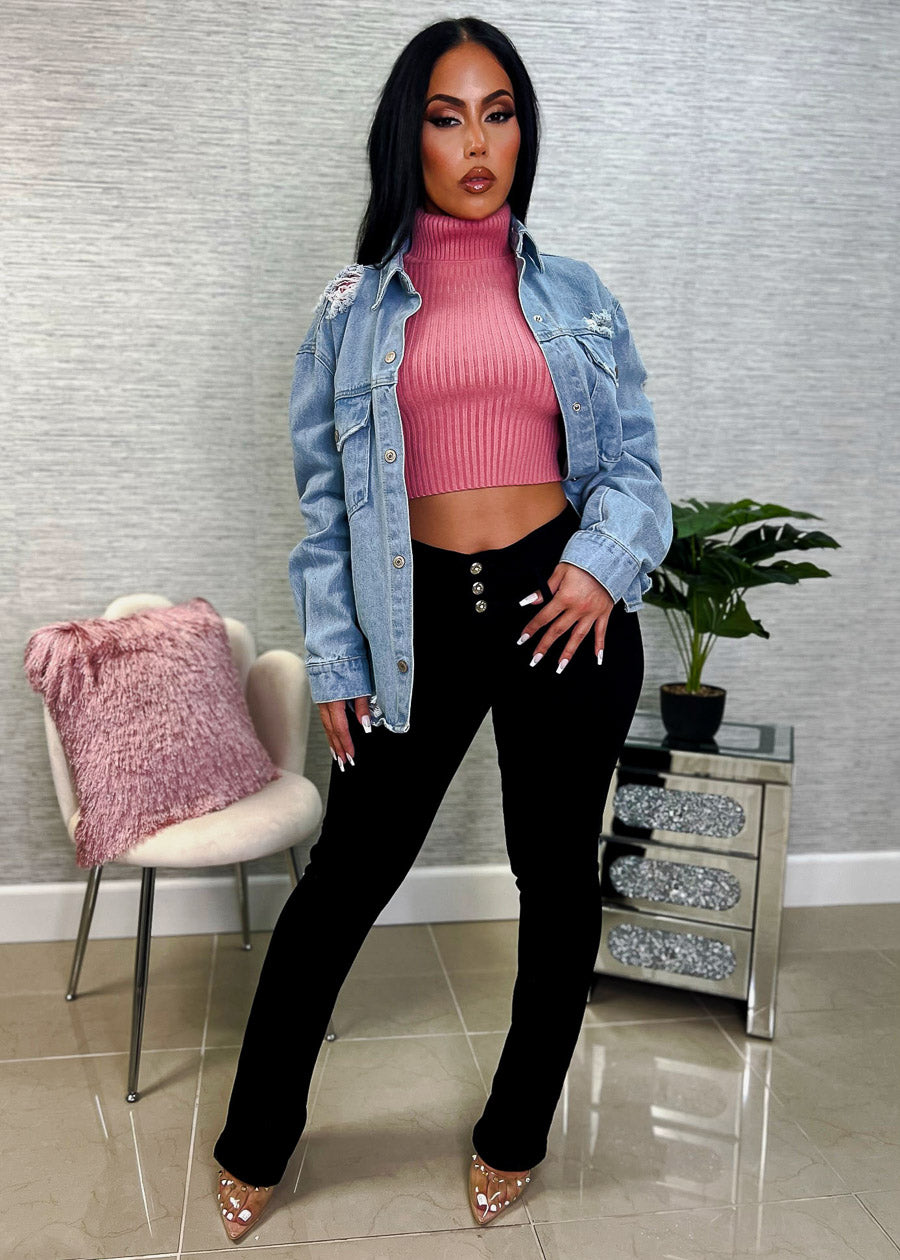 MX JEANS Butt Lifting Mid Rise Black Bootcut Jeans