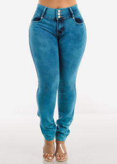 Mid Rise Butt Lifting Skinny Jeans Teal