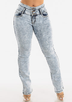 MX JEANS Acid Wash Butt Lifting Mid Rise Bootcut Jeans