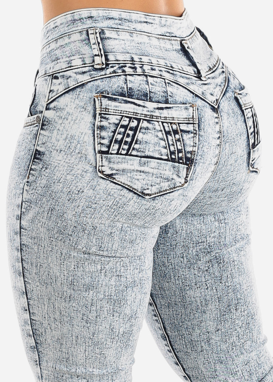 MX JEANS Acid Wash Butt Lifting Mid Rise Bootcut Jeans