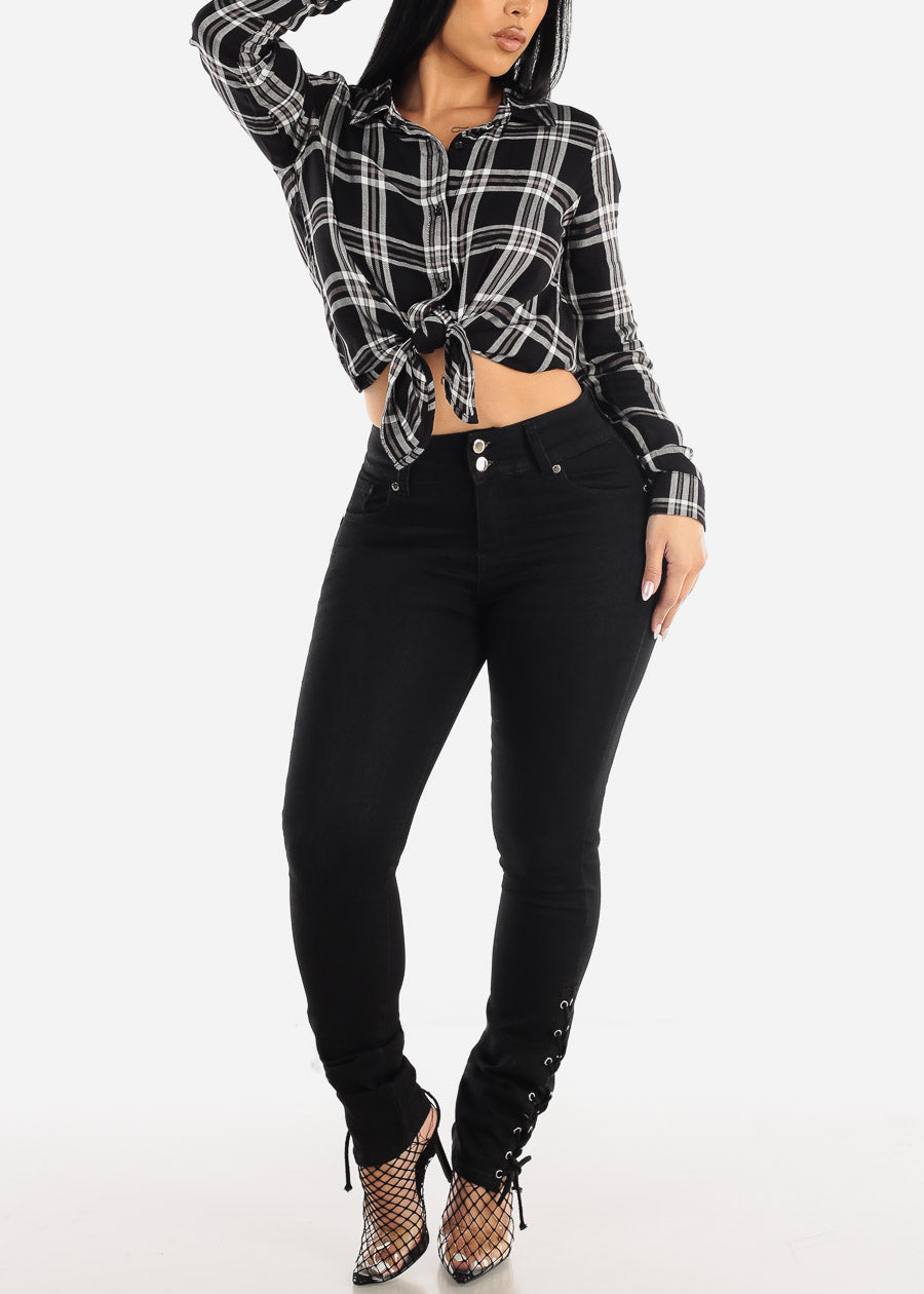 Levantacola Black Skinny Jeans w Lace Up Sides