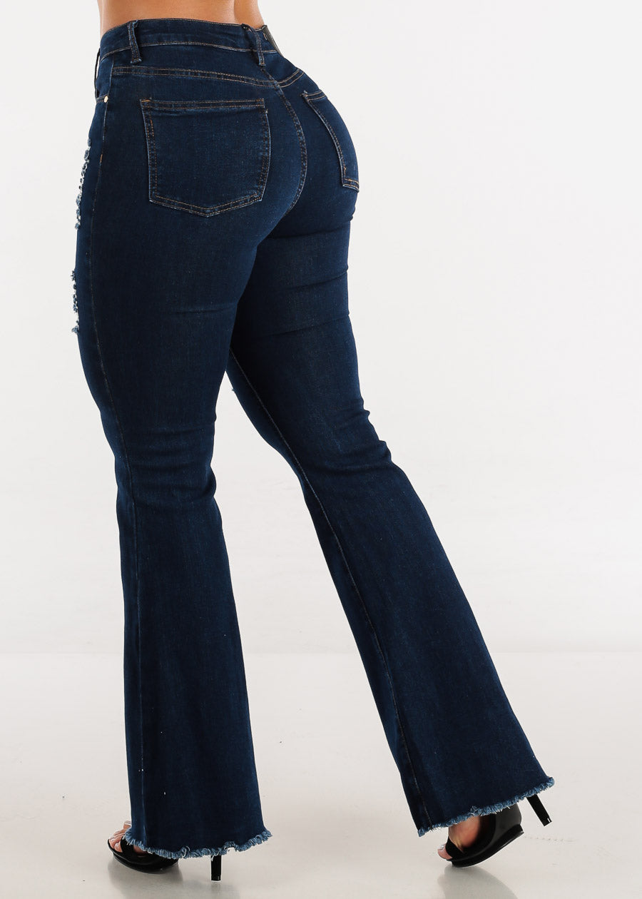High Waisted Distressed Dark Wash Bell Bottom Jeans