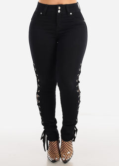 Black Butt Lifting Skinny Jeans w Lace Up Sides