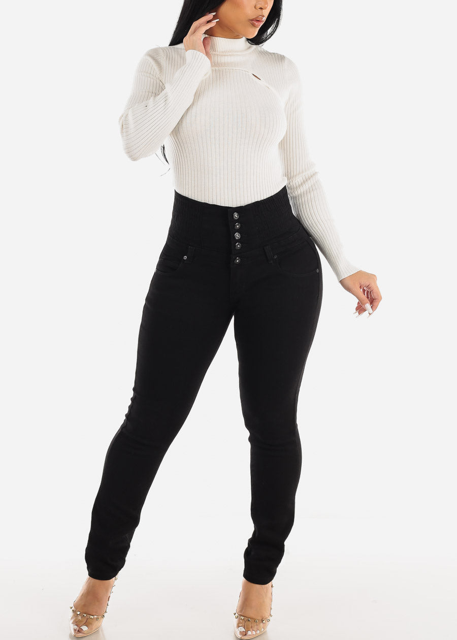 MX JEANS Black Ultra High Spandex Waist Levantacola Skinny Jeans