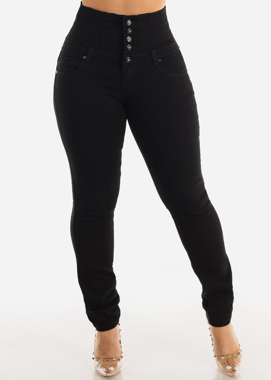 MX JEANS Black Ultra High Spandex Waist Levantacola Skinny Jeans