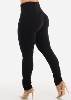 MX JEANS Black Ultra High Spandex Waist Levantacola Skinny Jeans