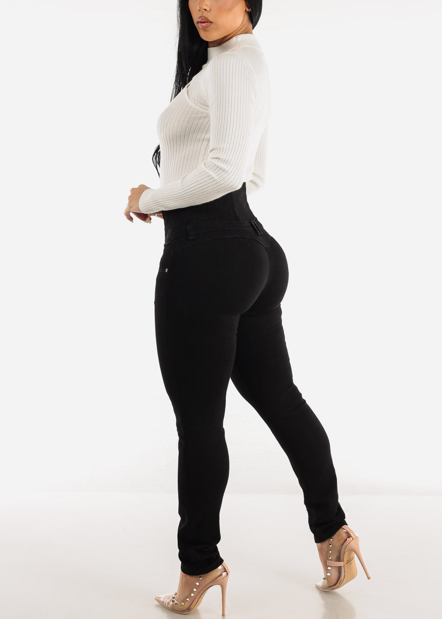 MX JEANS Black Ultra High Spandex Waist Levantacola Skinny Jeans