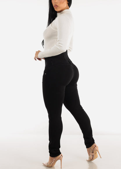 MX JEANS Black Ultra High Spandex Waist Levantacola Skinny Jeans