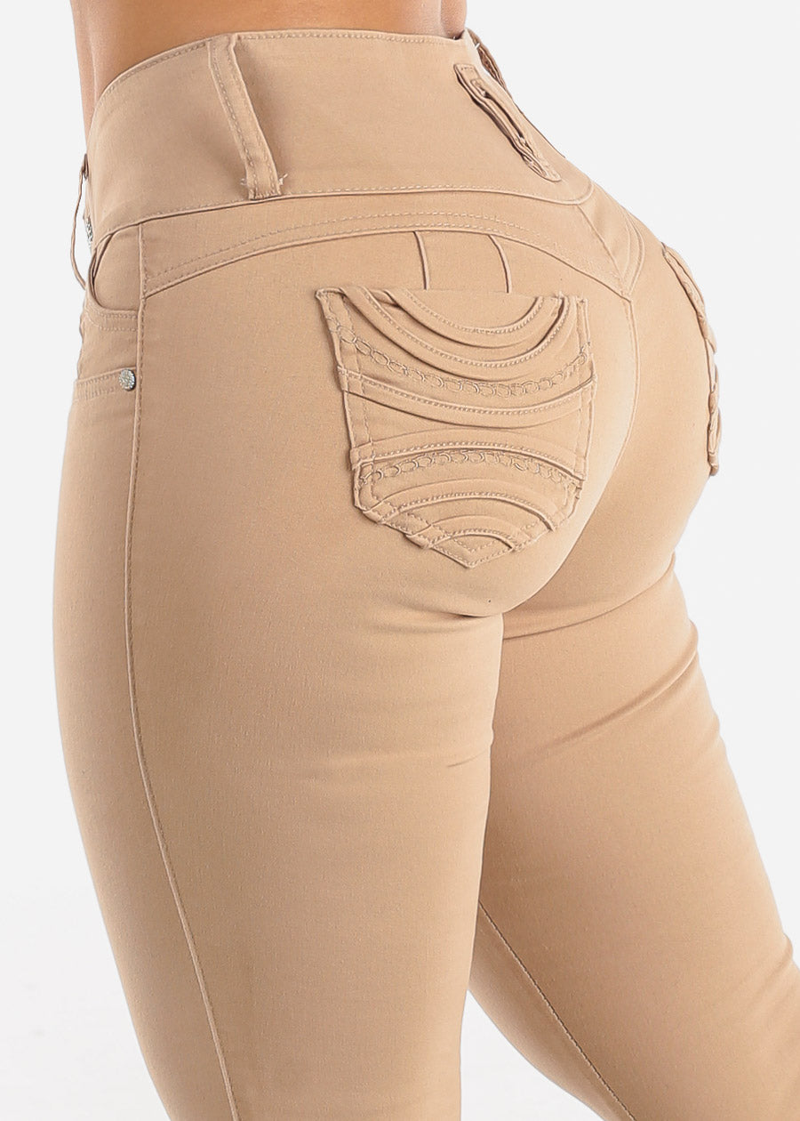 MX JEANS Butt Lift Chain Pocket Design Jeans Khaki
