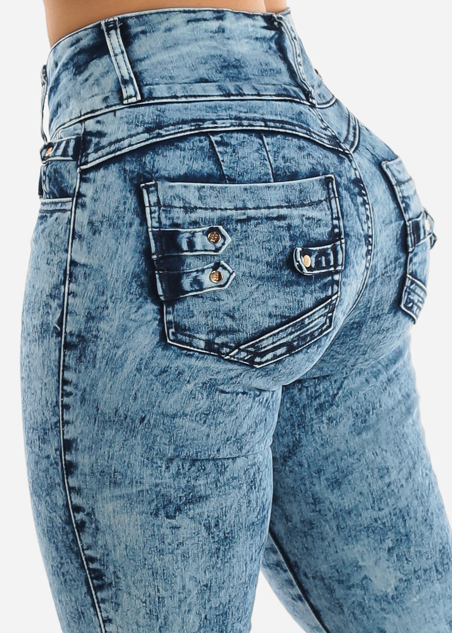 Butt Lifting High Waisted Acid Wash Skinny Jeans