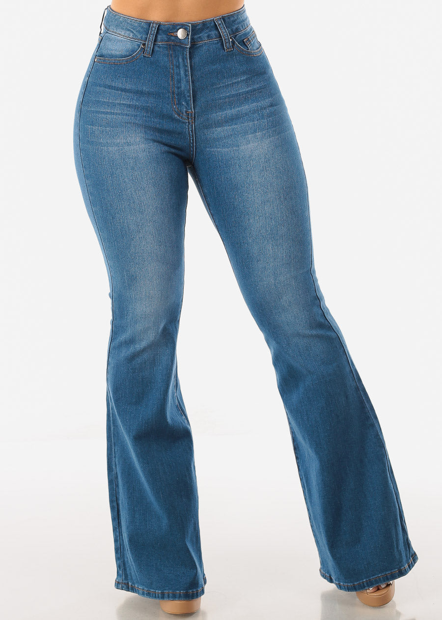 High Waist Butt Lifting Flared Bootcut Jeans Med Wash