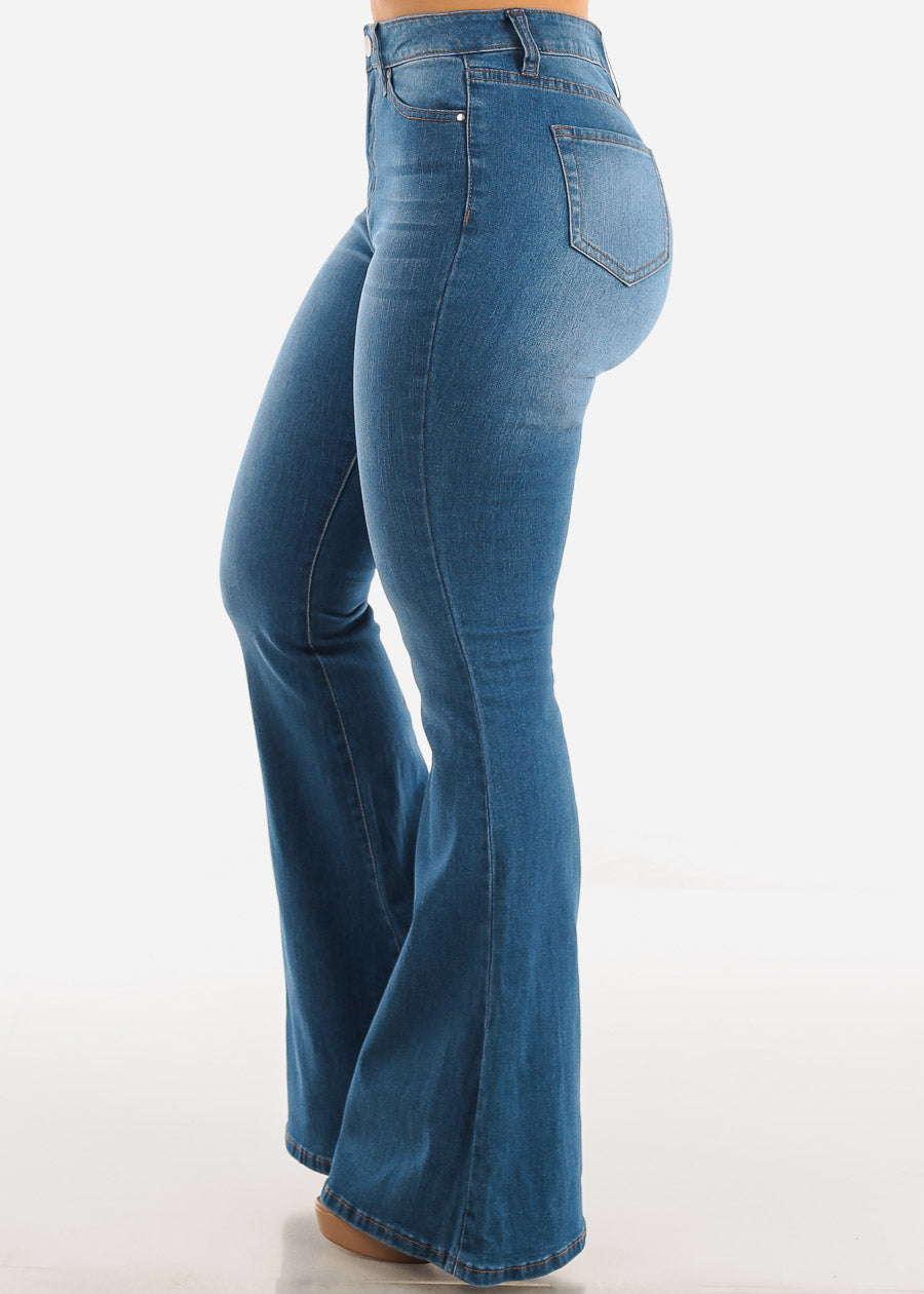 High Waist Butt Lifting Flared Bootcut Jeans Med Wash