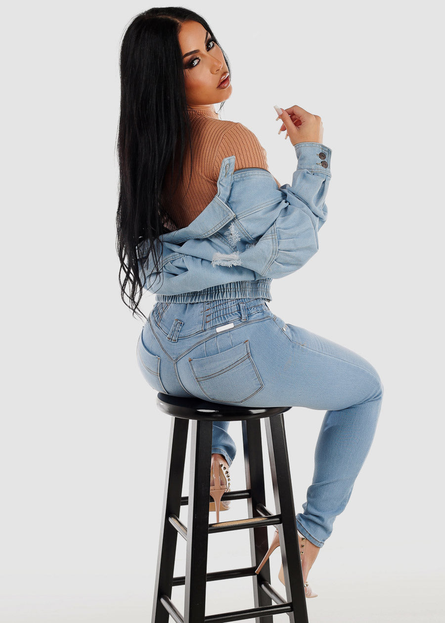 MX JEANS Spandex Waist Butt Lifting Light Blue Skinny Jeans