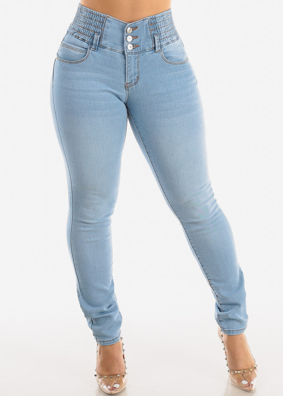 MX JEANS Spandex Waist Butt Lifting Light Blue Skinny Jeans