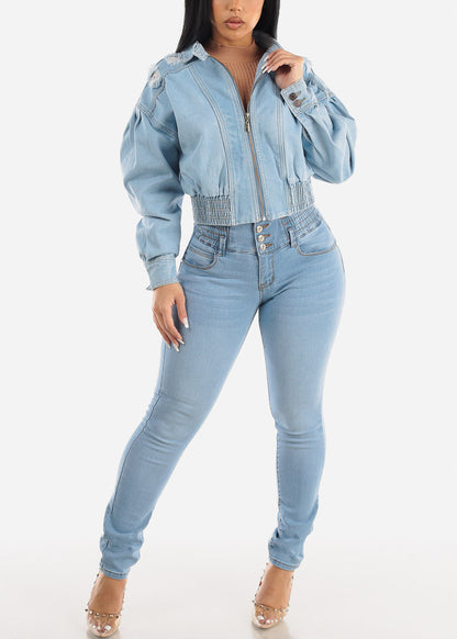 MX JEANS Spandex Waist Butt Lifting Light Blue Skinny Jeans