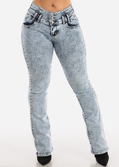 MX JEANS Butt Lifting Mid Rise Acid Wash Bootcut Jeans