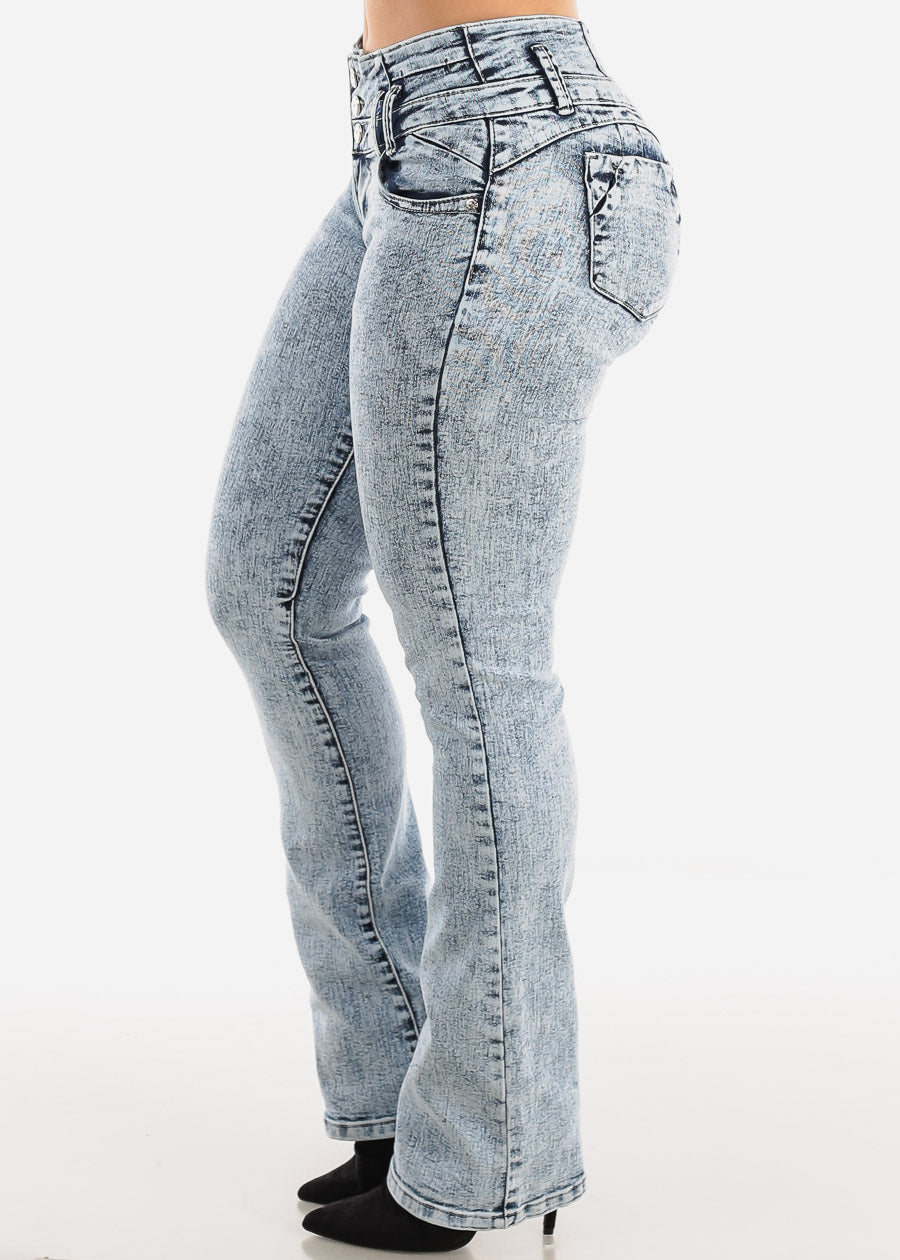 MX JEANS Butt Lifting Mid Rise Acid Wash Bootcut Jeans