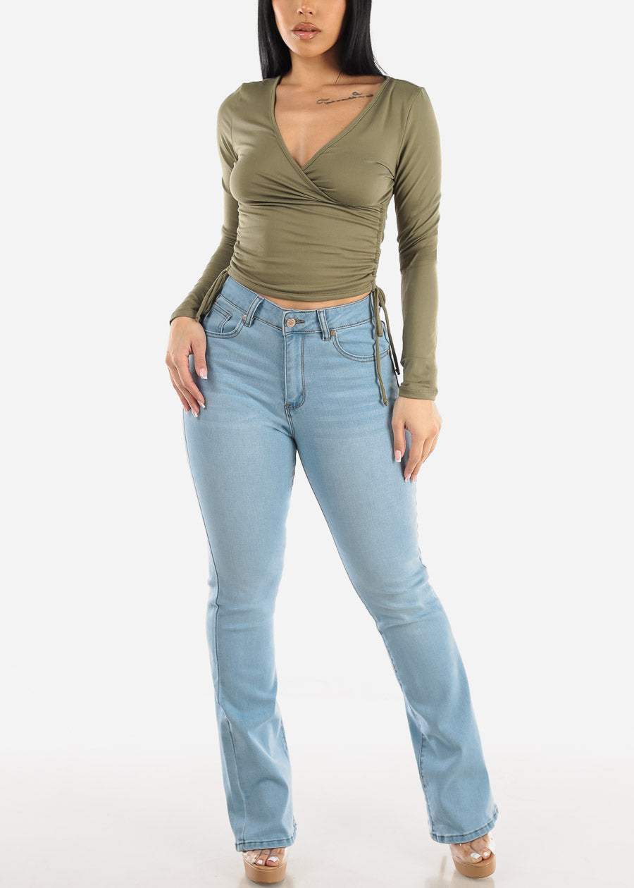 Classic One Button Butt Lifting Bootcut Jeans Light Blue