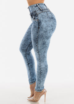 Butt Lift Marble Wash Levanta Cola Skinny Jeans