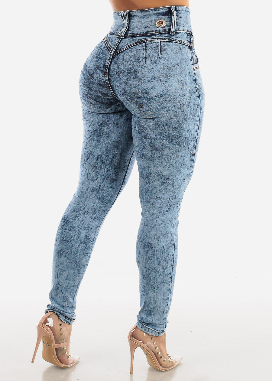 Butt Lift Marble Wash Levanta Cola Skinny Jeans