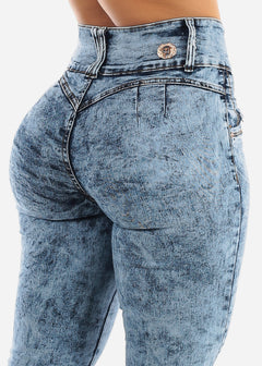 Butt Lift Marble Wash Levanta Cola Skinny Jeans