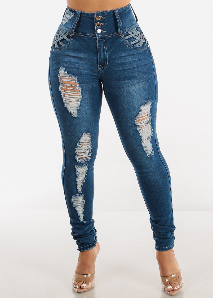 Womens – Skinny Up Levantacola Jeans High Xpress Ultra - Stretch Moda Ripped Push Rise