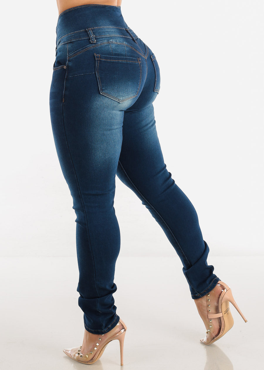 High Rise Butt Lifting Skinny Jeans Dark Blue - Levantacola Skinny ...