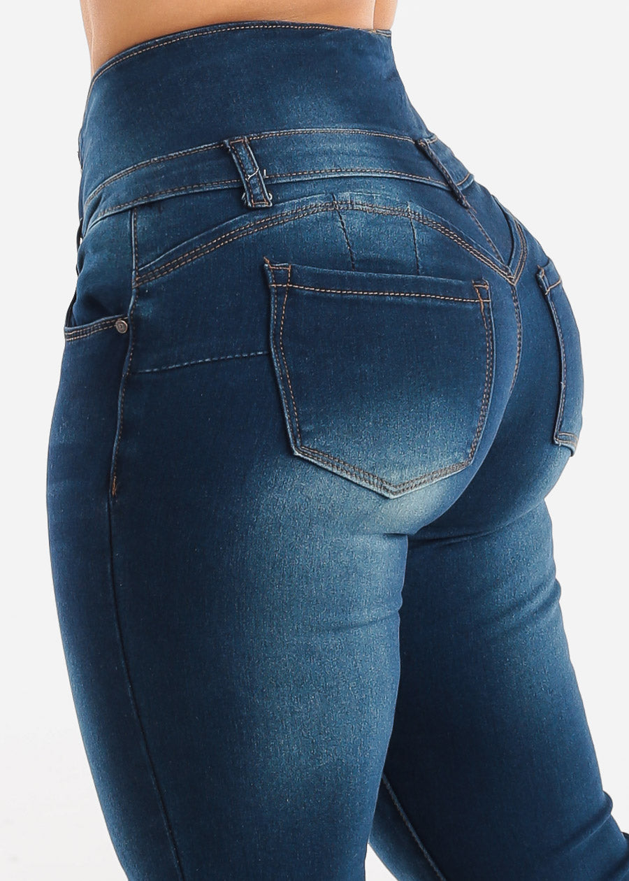 High Rise Butt Lifting Skinny Jeans Dark Blue - Levantacola Skinny
