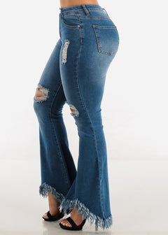 Distressed High Waisted Fringe Bell Bottom Jeans