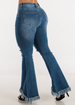 Distressed High Waisted Fringe Bell Bottom Jeans