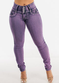 MX JEANS Butt Lift Chain Pocket Design Jeans Purple